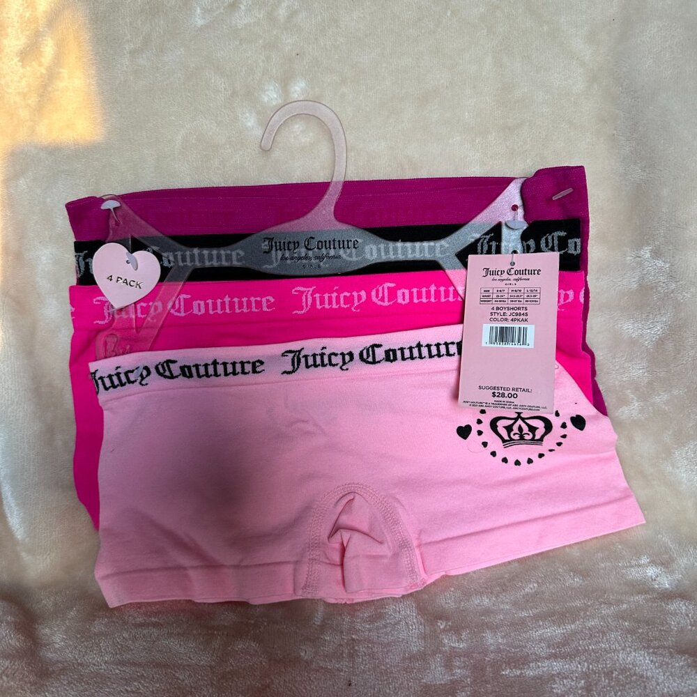 Juicy Couture Boyshorts 4 Pack Underwear Girls Size 8/10 Medium 4 Pack NWT